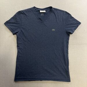 Lacoste 100% Pima Cotton V-Neck T-Shirt Men's Size Medium Blue France Size 4